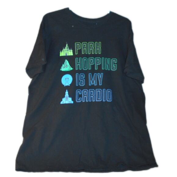 Disney Parks Black Tee Shirt Park Hopping is My Cardio Women XXL/Men XL - Picture 2 of 6